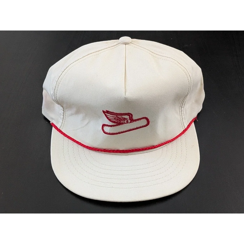 Vintage Red Wing Logo Snapback Hat Cream Off White Swingster OSFM